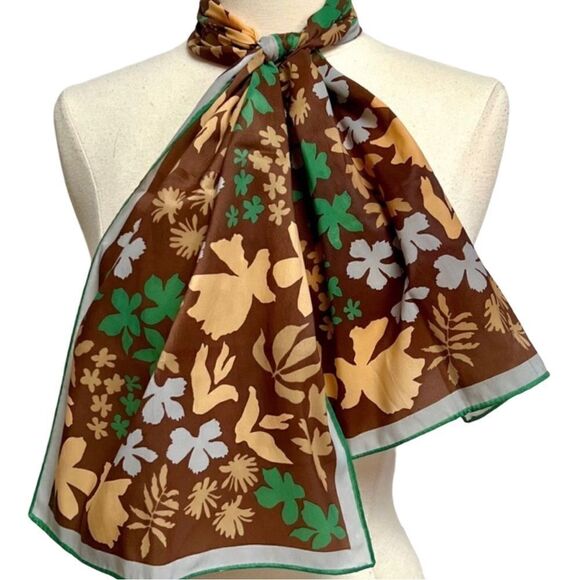 Groovy 1970s Vintage Brown Green Blue Abstract Flower Power Vera Neumann Scarf - Picture 1 of 3
